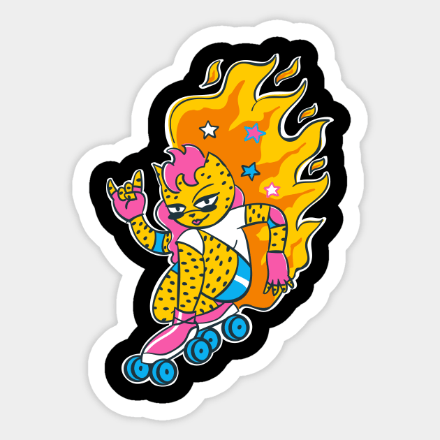 Leopard Cat Girl Skater Sticker by Marina BH